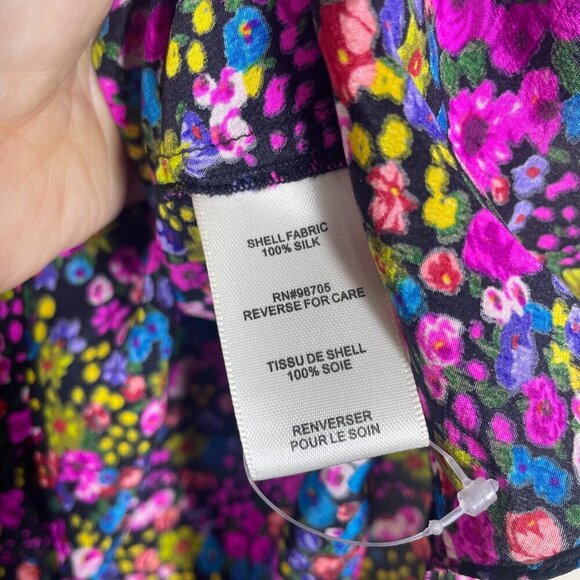 Anthropologie Rebecca Taylor Floral Sleeveless Silk Ruffle Top Keyhole Back 2 - Picture 3 of 5